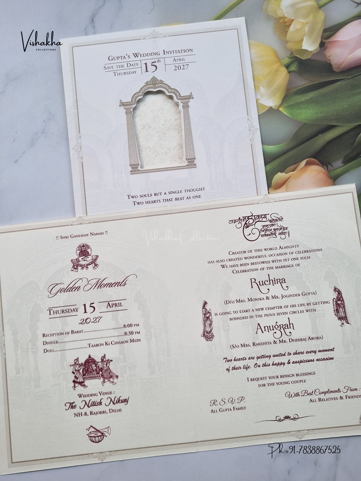 Dulah Dulhan Flower Hindu Sikh Jain invitation Cards CR-7042 – image 3