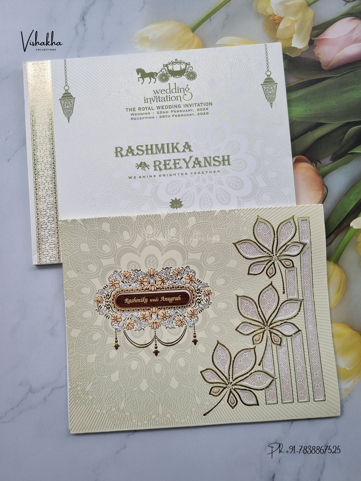 Laser Cut Flower Rangoli Hindu Muslim Christian Sikh Jain invitation Cards CR-705G – image 1