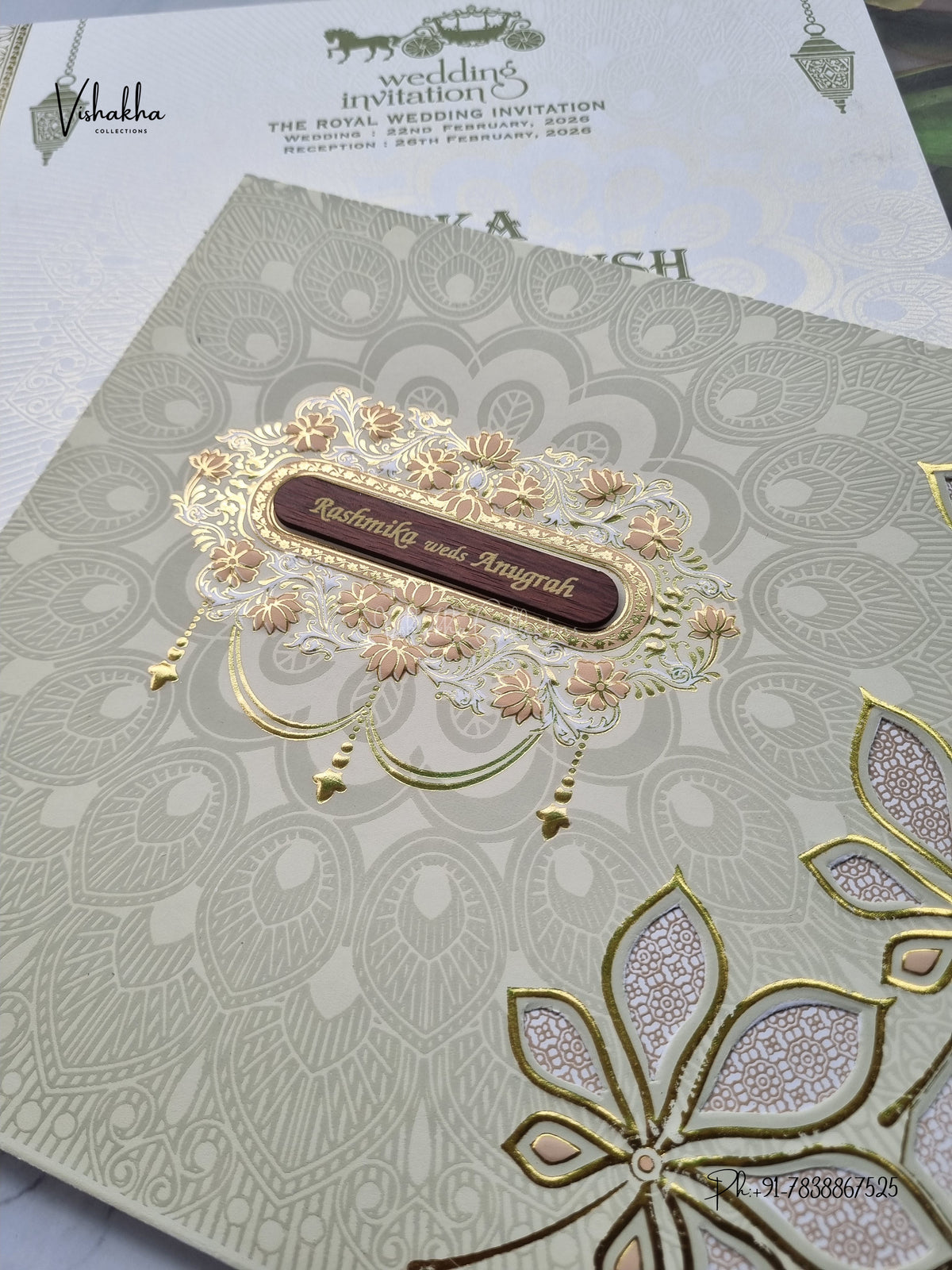 Laser Cut Flower Rangoli Hindu Muslim Christian Sikh Jain invitation Cards CR-705G – image 2