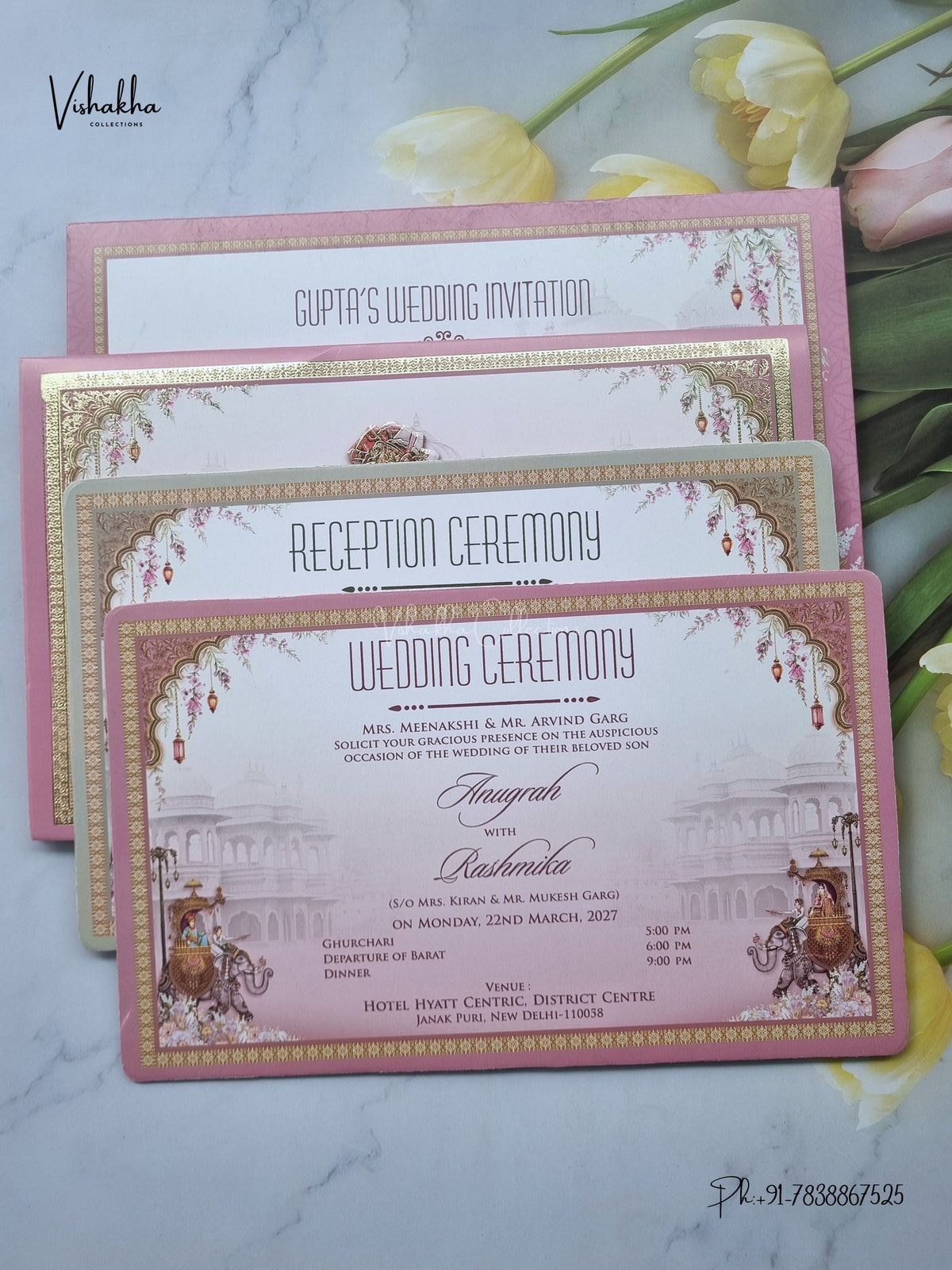 Dulah Dulhan Raj Mahal Hathi Hindu Sikh Jain invitation Cards CR-7069 – image 3