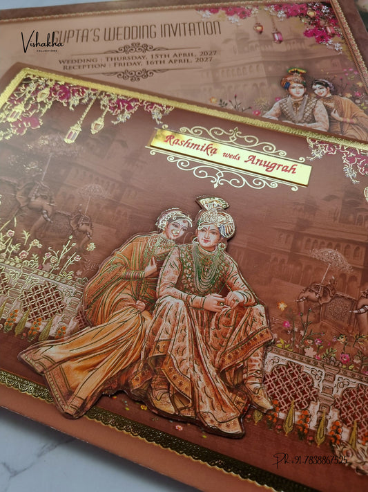 Dulah Dulhan Raj Mahal Peacock Hindu Sikh Jain invitation Cards CR-7072 – image 2