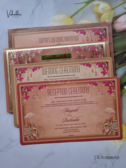 Dulah Dulhan Raj Mahal Peacock Hindu Sikh Jain invitation Cards CR-7072 – image 3