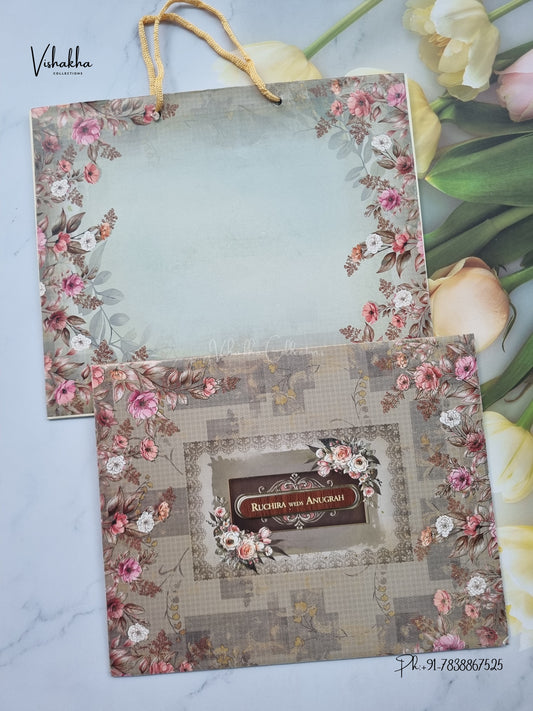 Carry Bag Flower Geometric Hindu Muslim Christian Sikh Jain invitation Cards CR-7073 – image 1