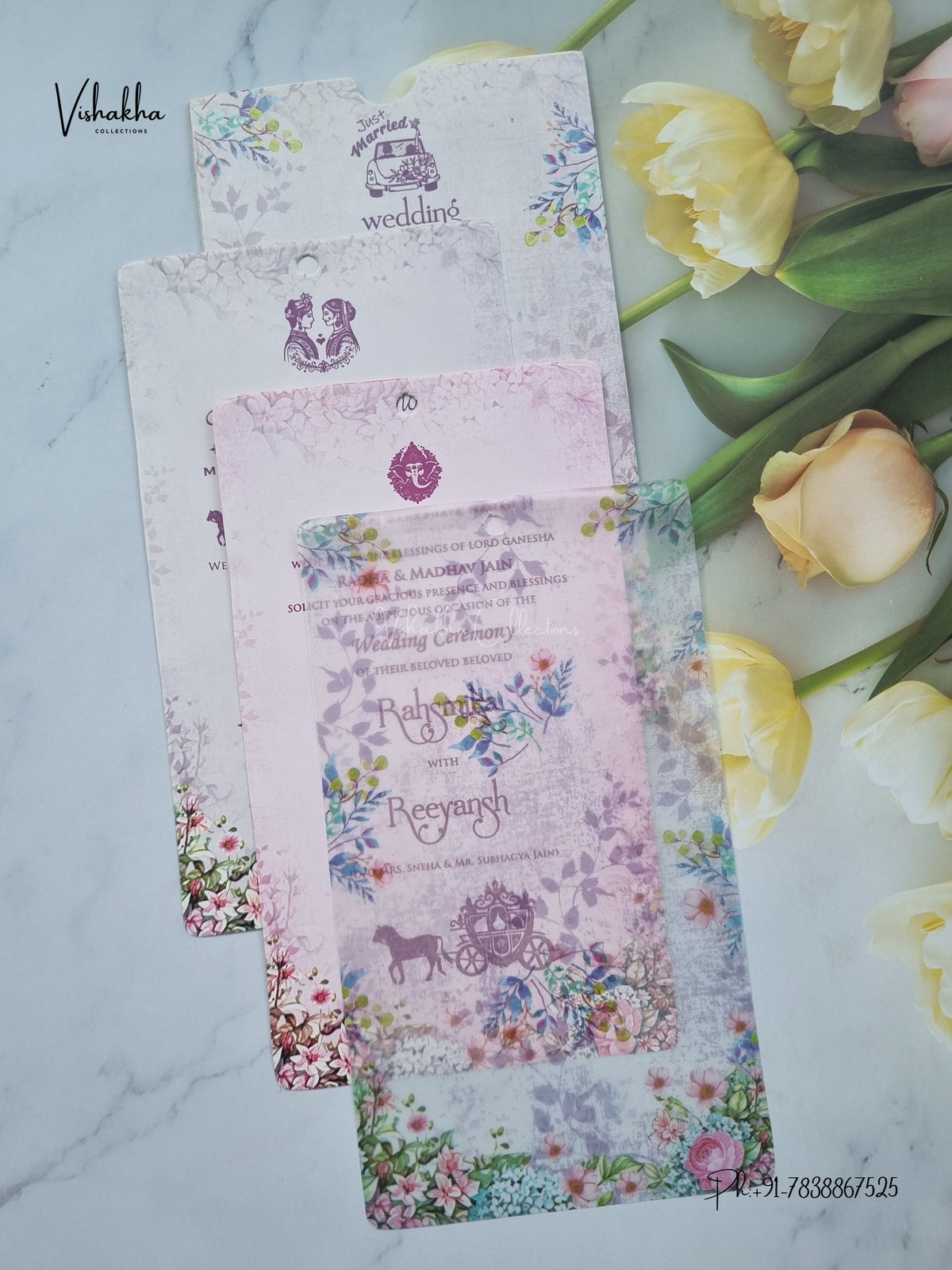 Dori Flower Hindu Muslim Christian Sikh Jain invitation Cards CR-7078 – image 3