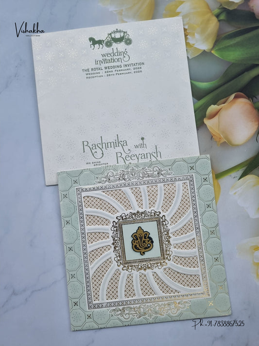 Laser Cut Ganesh Ji Geometric Hindu Jain invitation Cards CR-708 – image 1