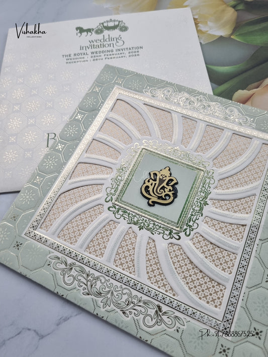 Laser Cut Ganesh Ji Geometric Hindu Jain invitation Cards CR-708 – image 2