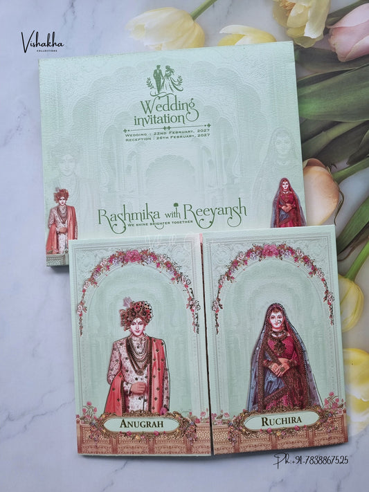 Double Door Dulah Dulhan Flower Jharokha Hindu Sikh Jain invitation Cards CR-7081 – image 1