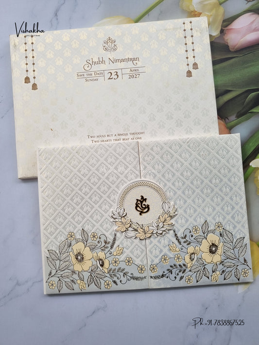 Semi Box Acrylic Double Door Ganesh Ji Flower Hindu Jain invitation Cards CR-710 – image 1