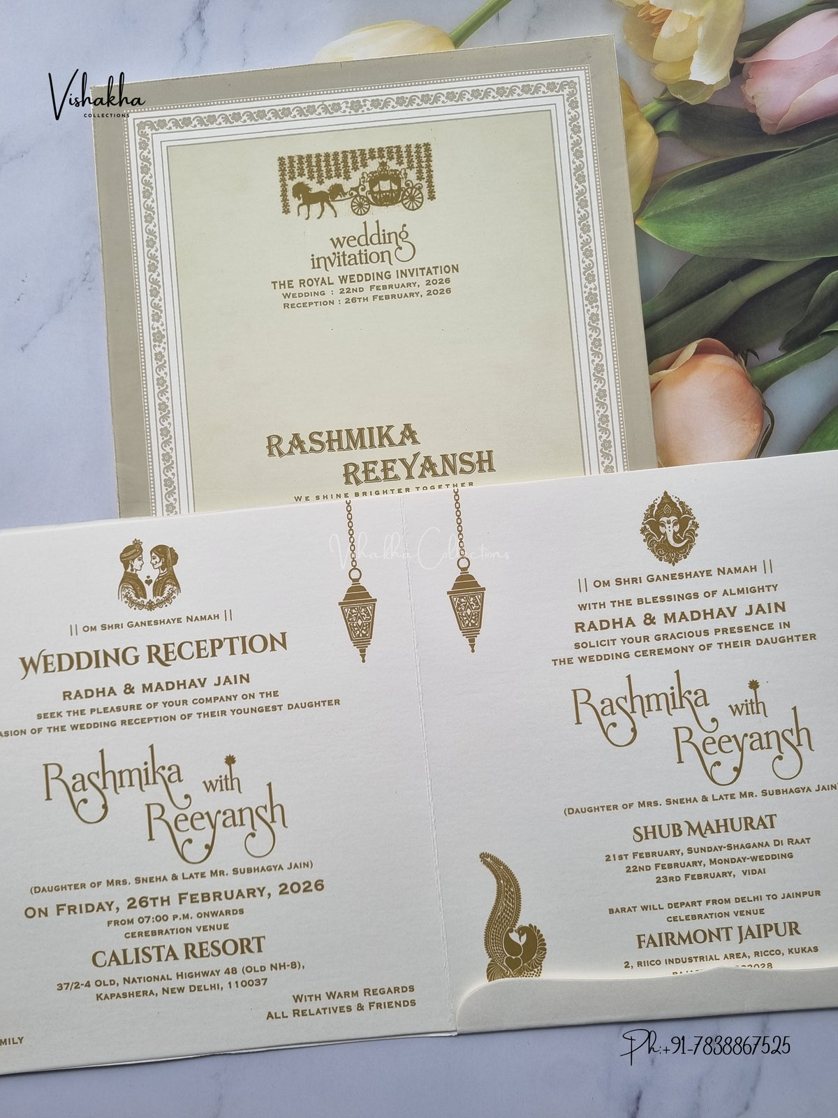Acrylic Flower Hindu Muslim Christian Sikh Jain invitation Cards CR-715C – image 3