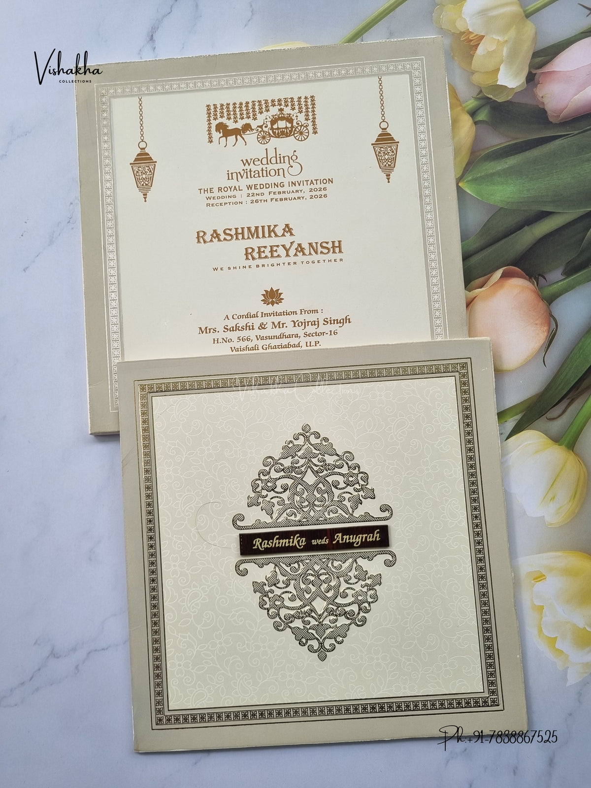 Acrylic Flower Hindu Muslim Christian Sikh Jain invitation Cards CR-716C – image 1