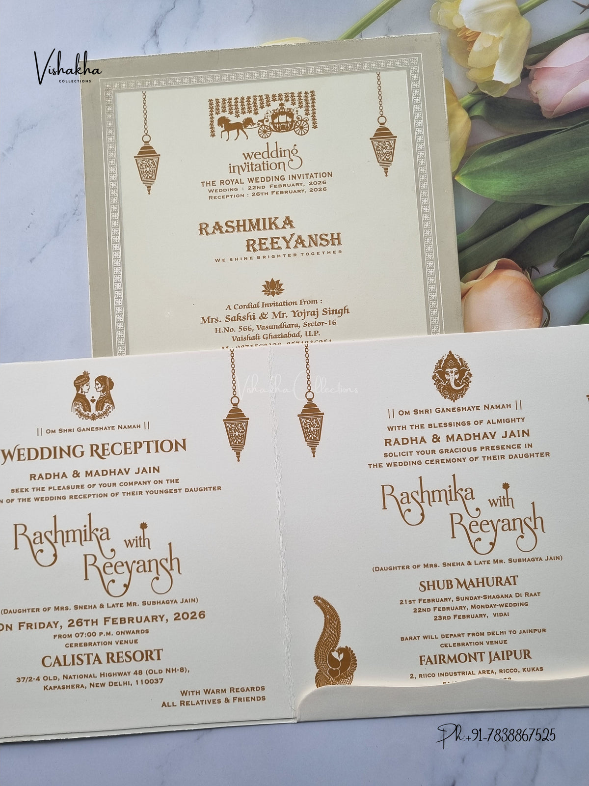 Acrylic Flower Hindu Muslim Christian Sikh Jain invitation Cards CR-716C – image 3
