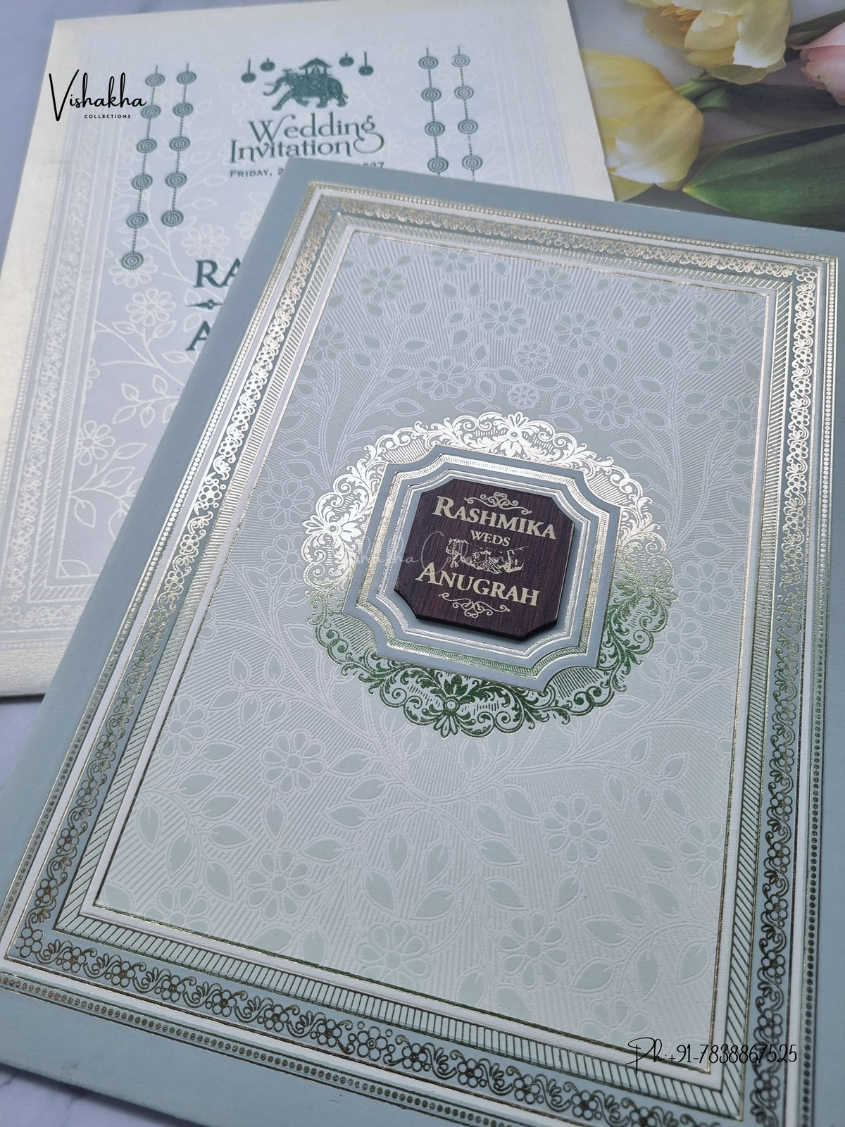 Flower Hindu Muslim Christian Sikh Jain invitation Cards CR-717B – image 2