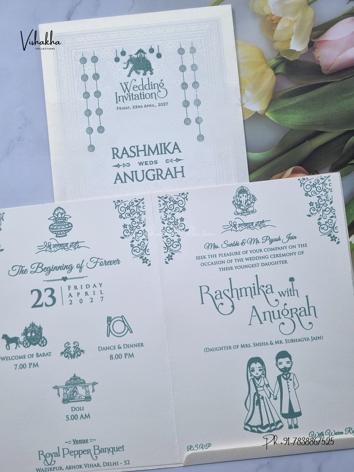Flower Hindu Muslim Christian Sikh Jain invitation Cards CR-717B – image 3