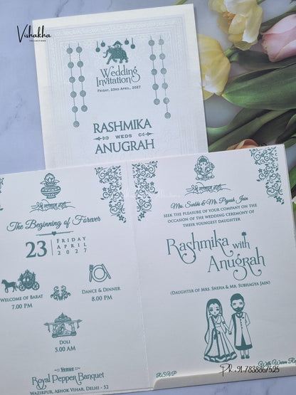 Flower Hindu Muslim Christian Sikh Jain invitation Cards CR-717B – image 3