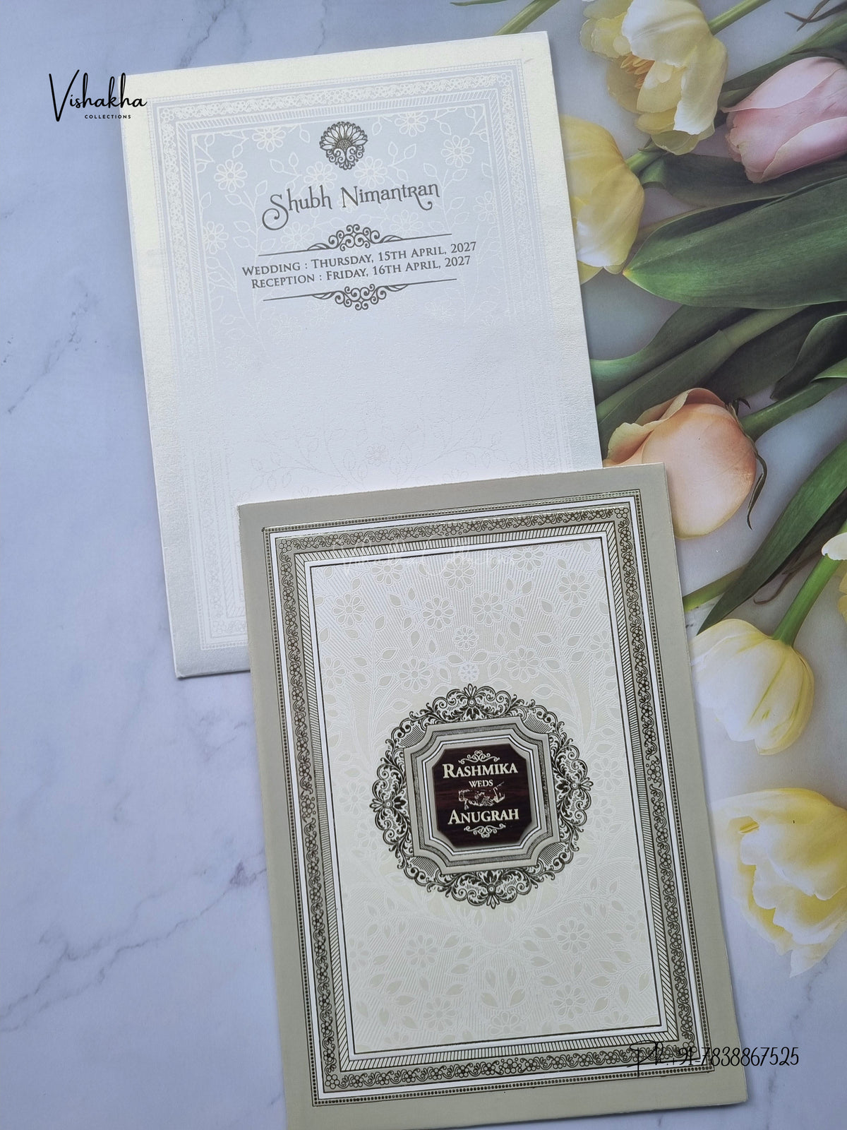 Flower Hindu Muslim Christian Sikh Jain invitation Cards CR-717C – image 1