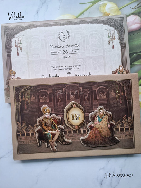 Semi Box Dulah Dulhan Haveli Hindu Sikh Jain invitation Cards CR-8002 – image 1