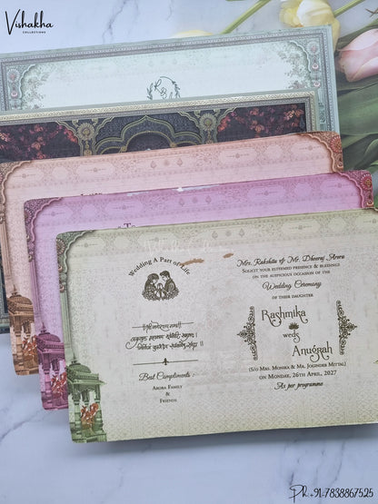 Semi Box Acrylic Hathi Dulah Dulhan Raj Mahal Hindu Sikh Jain invitation Cards CR-8003 – image 3