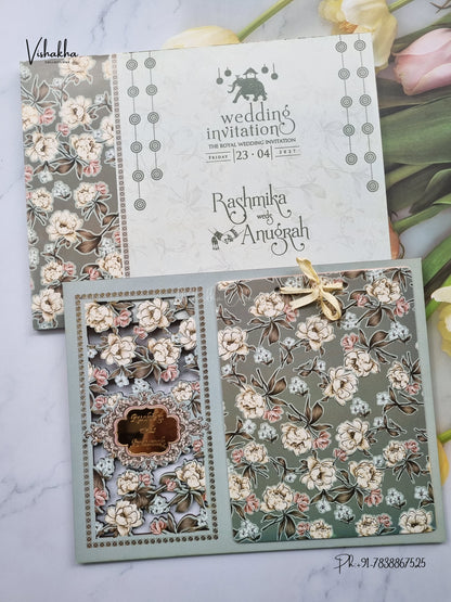 Laser Cut Acrylic Ribbon Flower Hindu Muslim Christian Sikh Jain invitation Cards CR-8015 – image 1