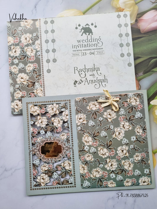 Laser Cut Acrylic Ribbon Flower Hindu Muslim Christian Sikh Jain invitation Cards CR-8015 – image 1