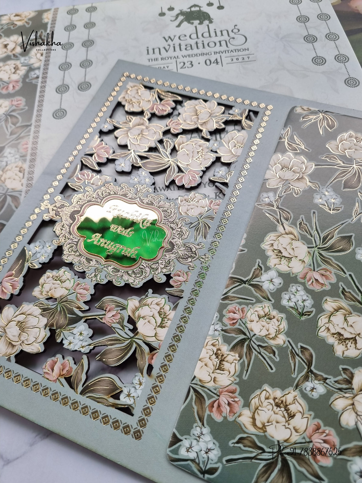 Laser Cut Acrylic Ribbon Flower Hindu Muslim Christian Sikh Jain invitation Cards CR-8015 – image 2