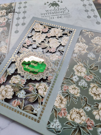 Laser Cut Acrylic Ribbon Flower Hindu Muslim Christian Sikh Jain invitation Cards CR-8015 – image 2