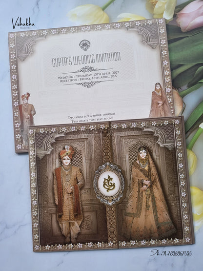 Double Door Ganesh Ji Dulah Dulhan Royal Door Hindu Jain invitation Cards CR-8032 – image 1
