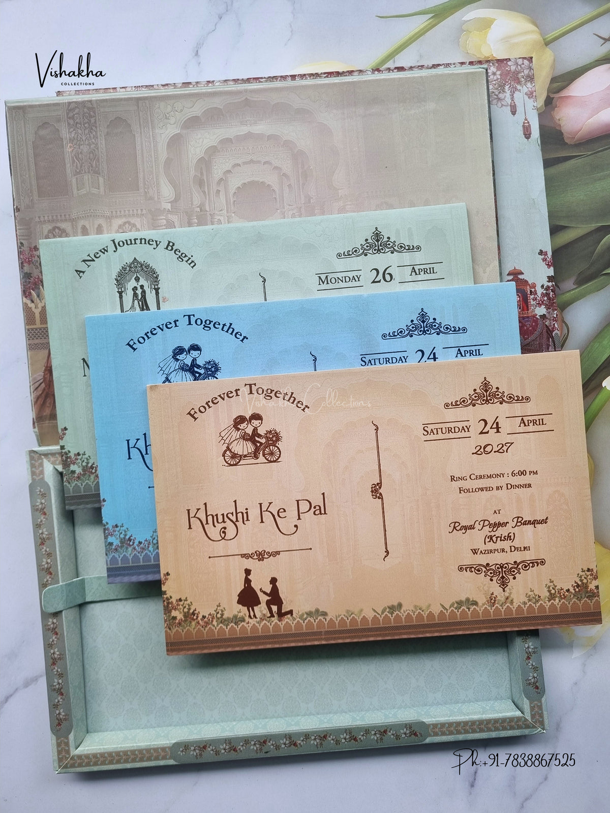 Semi Box Acrylic Hathi Dulah Dulhan Raj Mahal Hindu Sikh Jain invitation Cards CR-8051 – image 3
