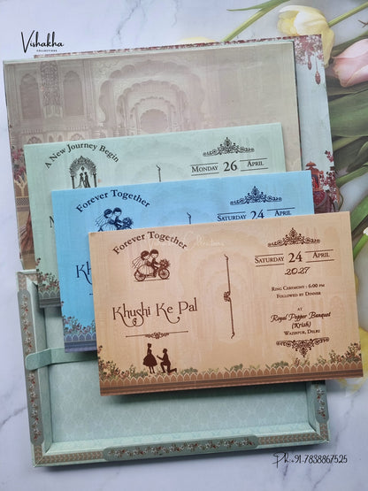 Semi Box Acrylic Hathi Dulah Dulhan Raj Mahal Hindu Sikh Jain invitation Cards CR-8051 – image 3