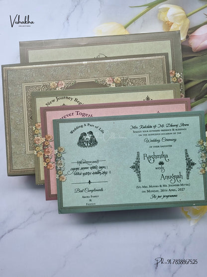 Semi Box Acrylic Flower Rose Hindu Muslim Christian Sikh Jain invitation Cards CR-8052 – image 3