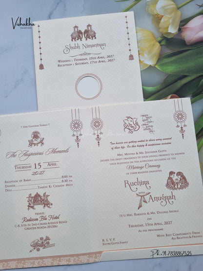 Laser Cut Ganesh Ji Jaali Flower Hindu Jain invitation Cards CR-8063P – image 3