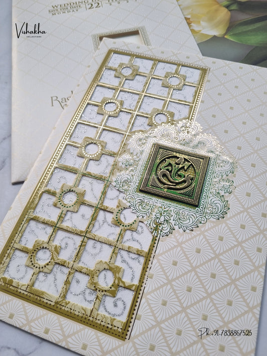 Laser Cut Ganesh Ji Jaali Geometric Hindu Jain invitation Cards CR-8074G – image 2