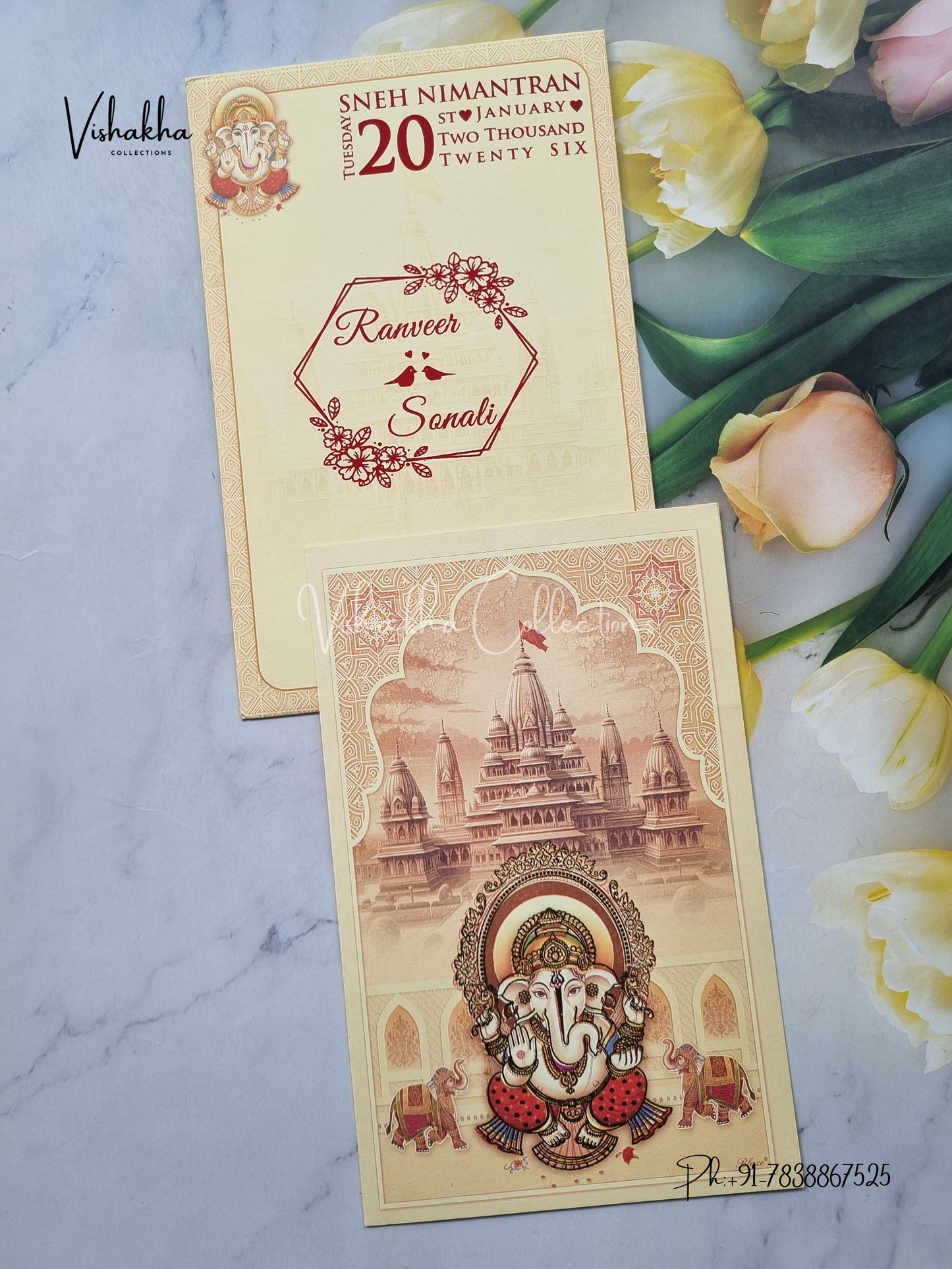 Ganesh Ji Hindu Light Yellow Colored invitation Cards NA-1125-146