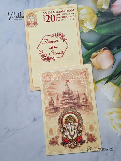 Ganesh Ji Hindu Light Yellow Colored invitation Cards NA-1125-146