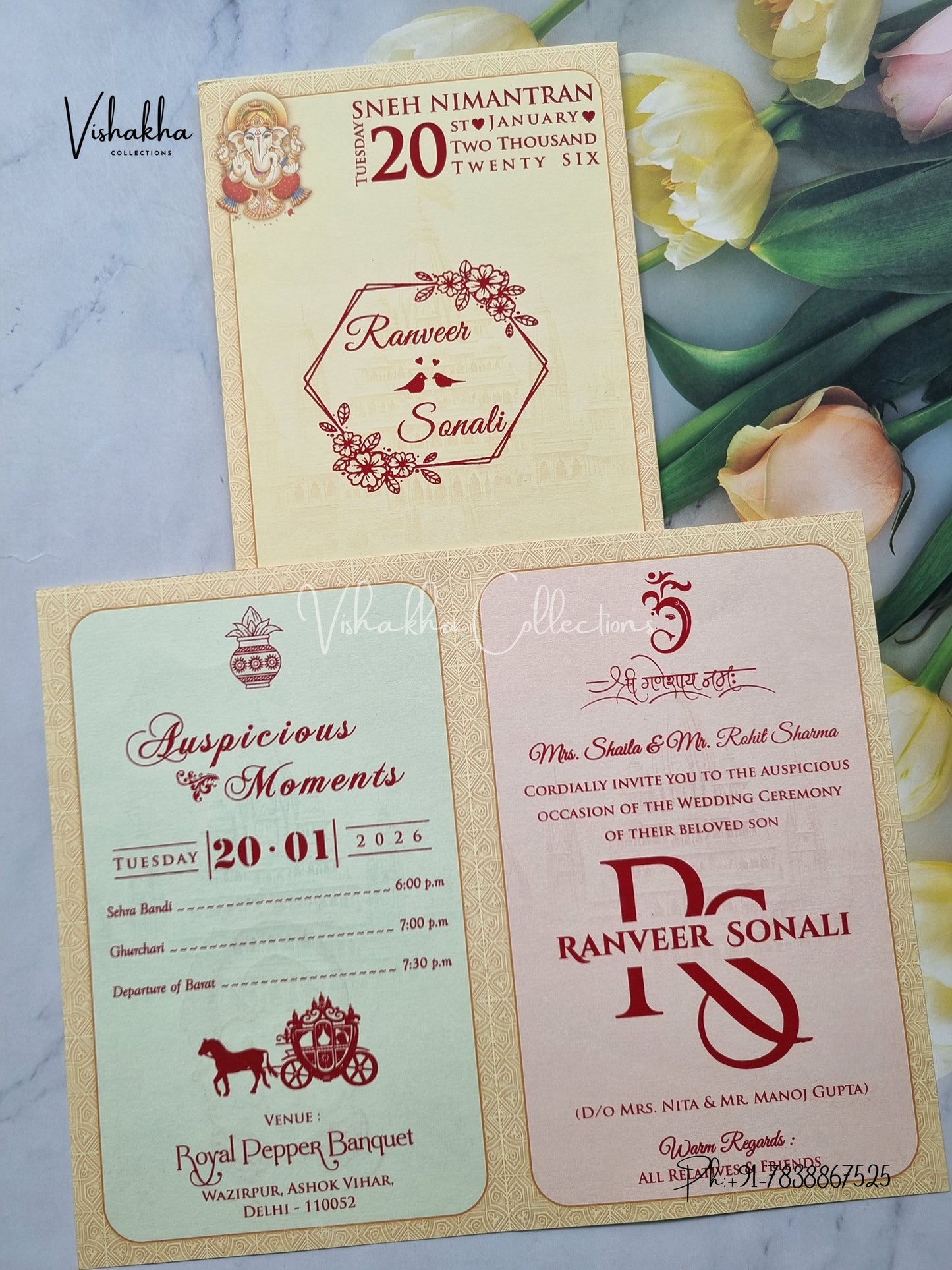 Ganesh Ji Hindu Light Yellow Colored invitation Cards NA-1125-146