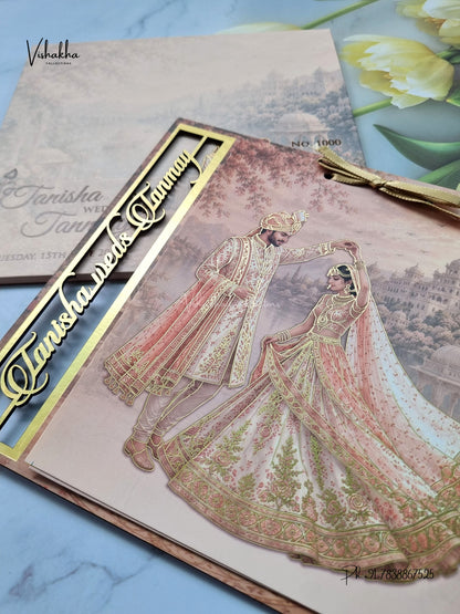 Semi Box MDF Board Laser Cut Ribbon Dulah Dulhan Hindu Muslim Christian Sikh Jain invitation Cards LN-1000 – image 2