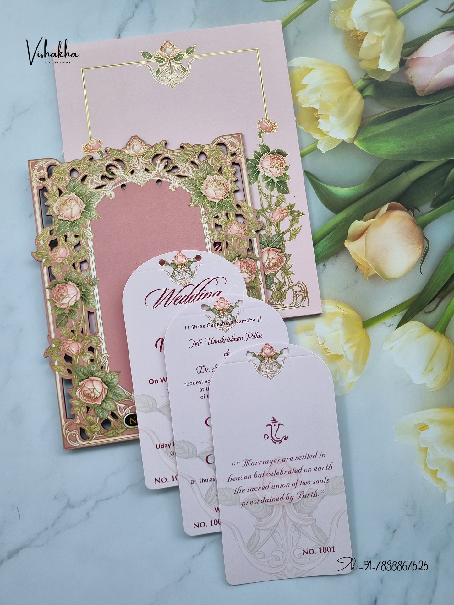 Semi Box MDF Board Laser Cut Ribbon Flower Hindu Muslim Christian Sikh Jain invitation Cards LN-1001 – image 3