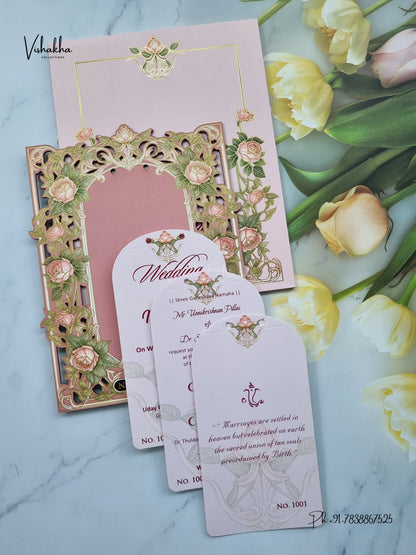 Semi Box MDF Board Laser Cut Ribbon Flower Hindu Muslim Christian Sikh Jain invitation Cards LN-1001 – image 3