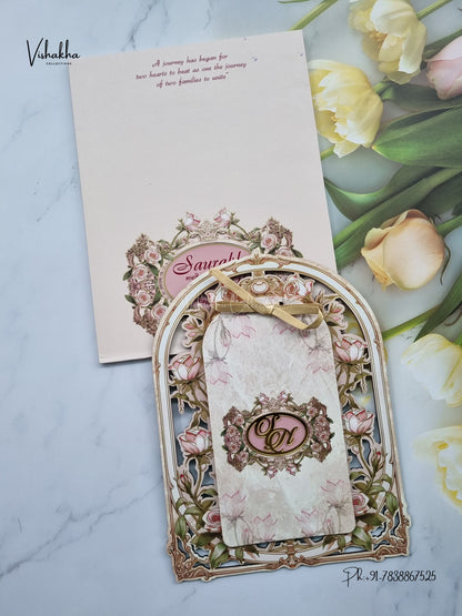 Semi Box MDF Board Laser Cut Ribbon Rose Hindu Muslim Christian Sikh Jain invitation Cards LN-1002 – image 1