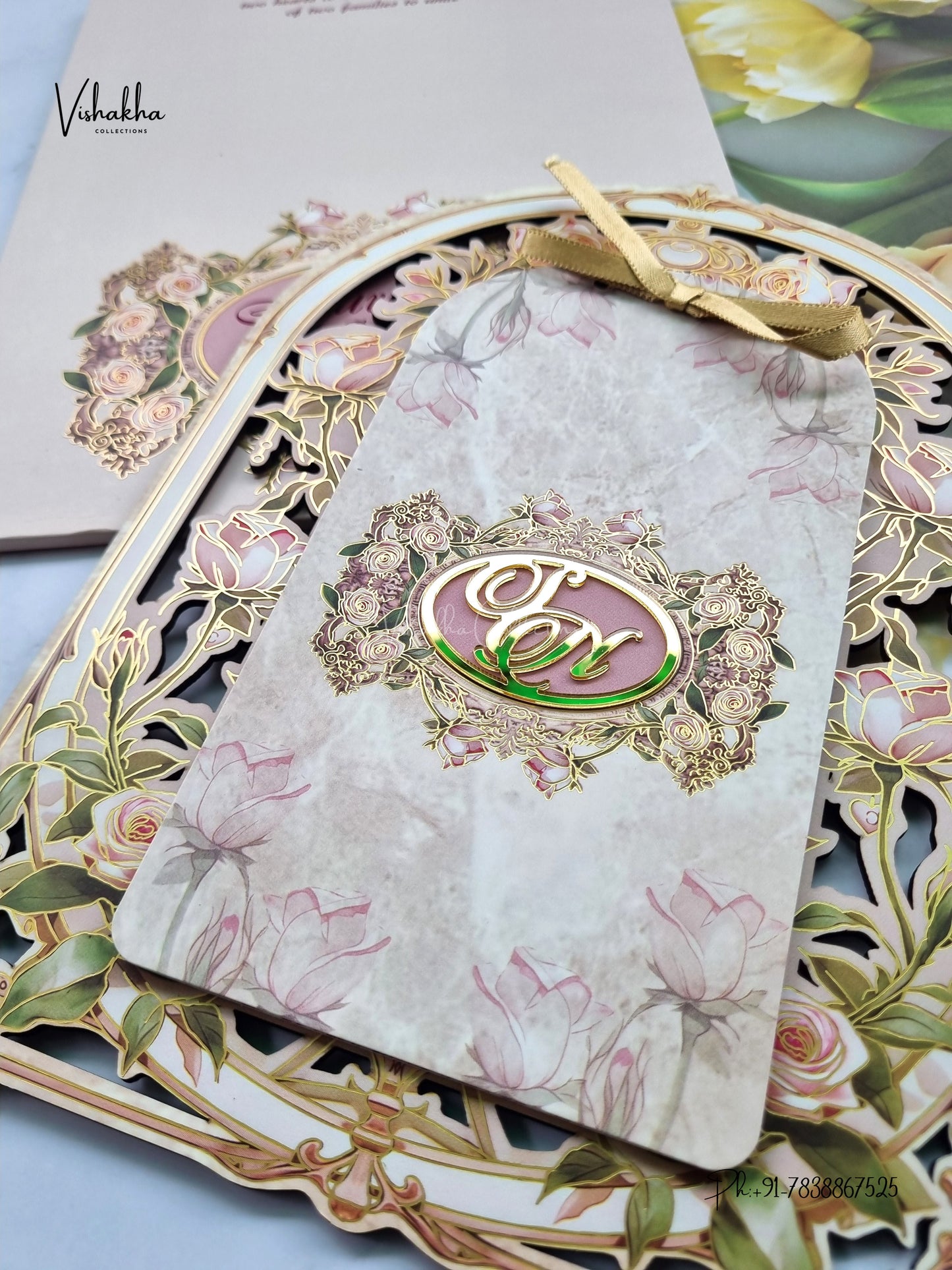 Semi Box MDF Board Laser Cut Ribbon Rose Hindu Muslim Christian Sikh Jain invitation Cards LN-1002 – image 2