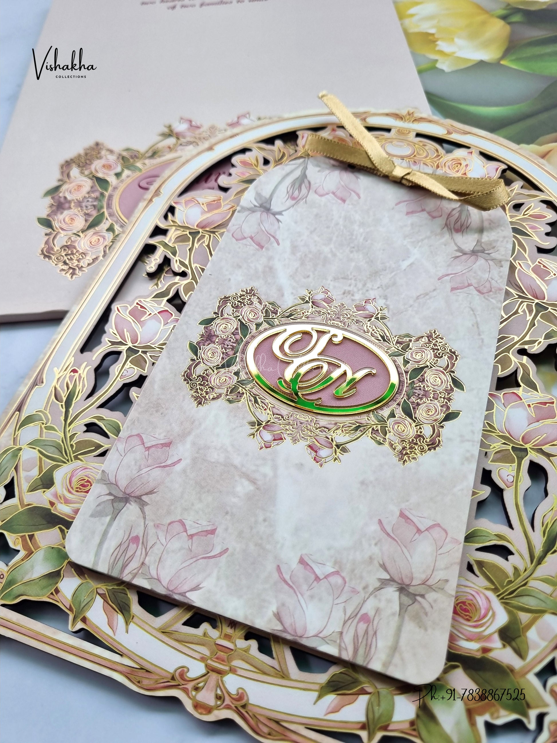 Semi Box MDF Board Laser Cut Ribbon Rose Hindu Muslim Christian Sikh Jain invitation Cards LN-1002 – image 2