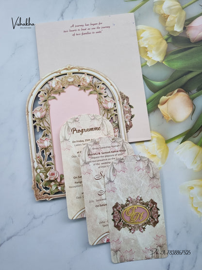 Semi Box MDF Board Laser Cut Ribbon Rose Hindu Muslim Christian Sikh Jain invitation Cards LN-1002 – image 3