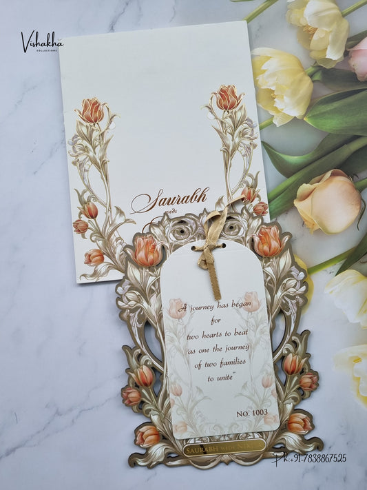 Semi Box MDF Board Laser Cut Ribbon Flower Hindu Muslim Christian Sikh Jain invitation Cards LN-1003 – image 1