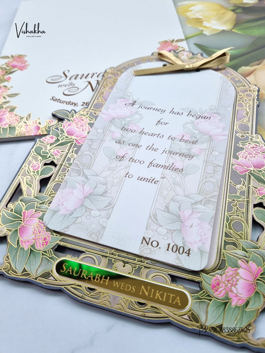 Semi Box MDF Board Laser Cut Ribbon Flower Hindu Muslim Christian Sikh Jain invitation Cards LN-1004 – image 2