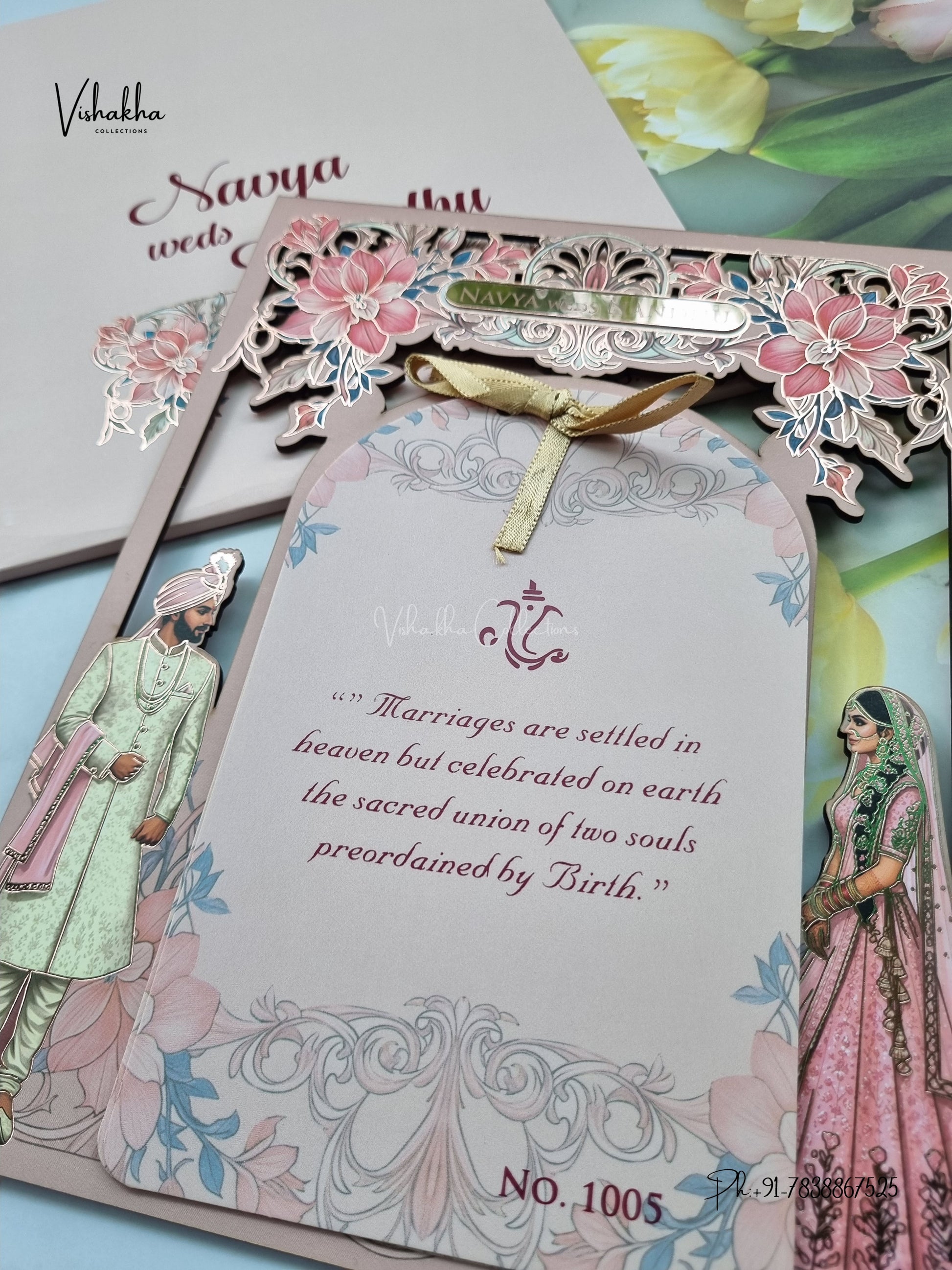 Semi Box MDF Board Laser Cut Ribbon Dulah Dulhan Hindu Muslim Christian Sikh Jain invitation Cards LN-1005 – image 2