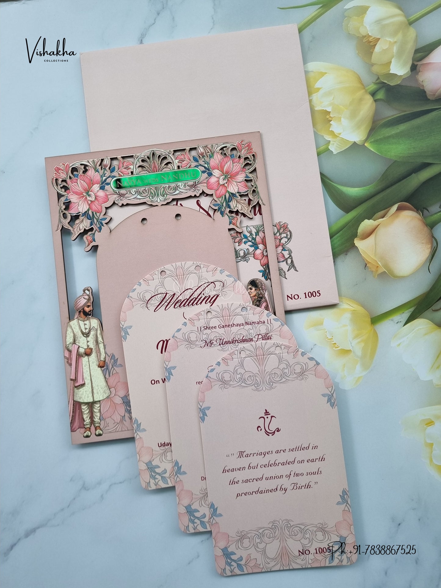 Semi Box MDF Board Laser Cut Ribbon Dulah Dulhan Hindu Muslim Christian Sikh Jain invitation Cards LN-1005 – image 3
