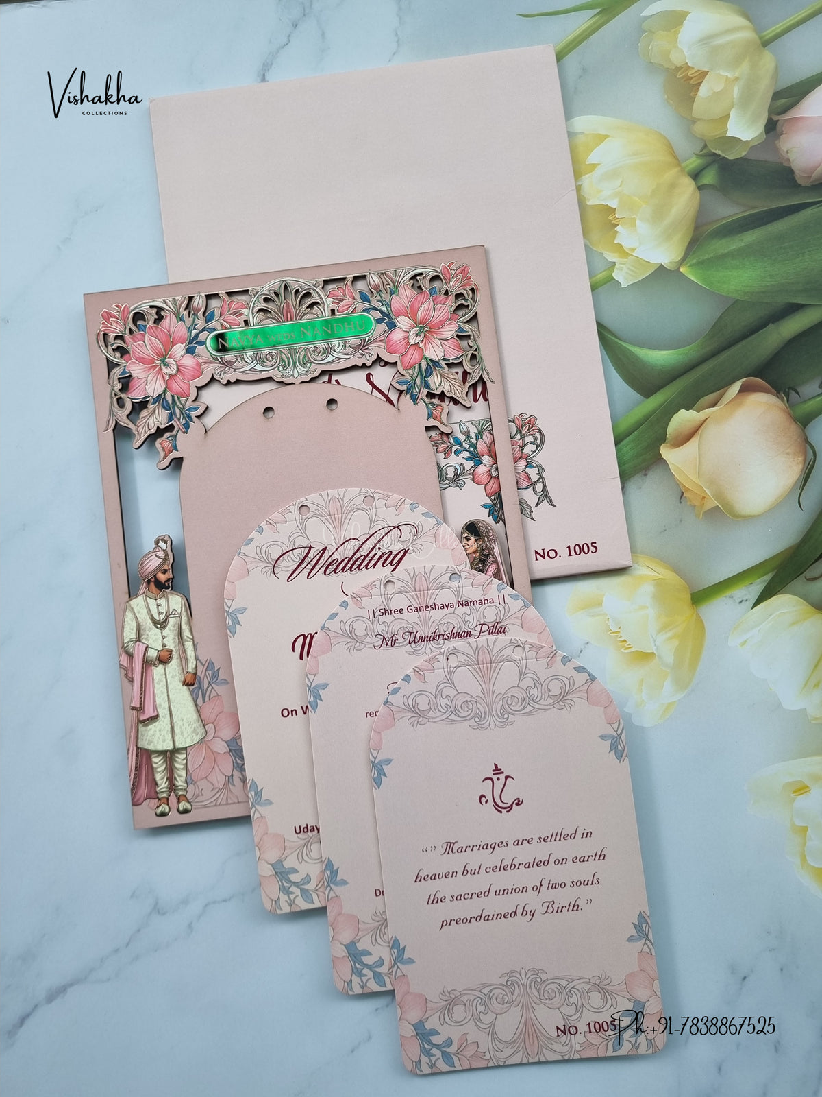 Semi Box MDF Board Laser Cut Ribbon Dulah Dulhan Hindu Muslim Christian Sikh Jain invitation Cards LN-1005 – image 3
