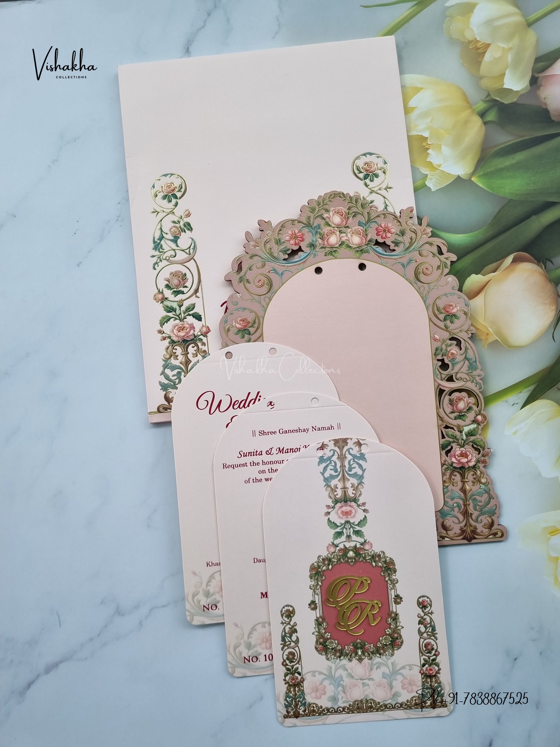 Semi Box MDF Board Laser Cut Ribbon Flower Hindu Muslim Christian Sikh Jain invitation Cards LN-1006 – image 3