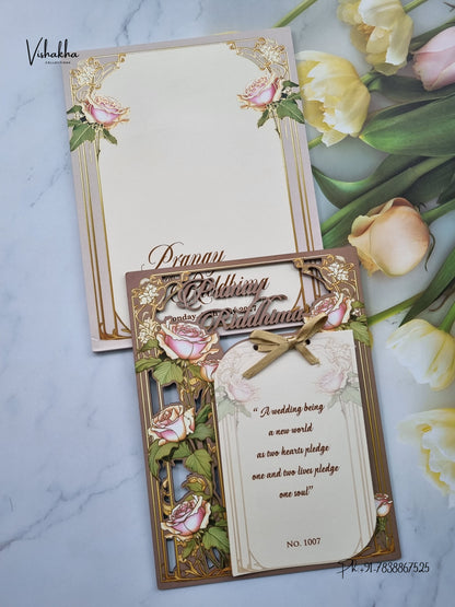 Semi Box MDF Board Laser Cut Ribbon Flower Hindu Muslim Christian Sikh Jain invitation Cards LN-1007 – image 1