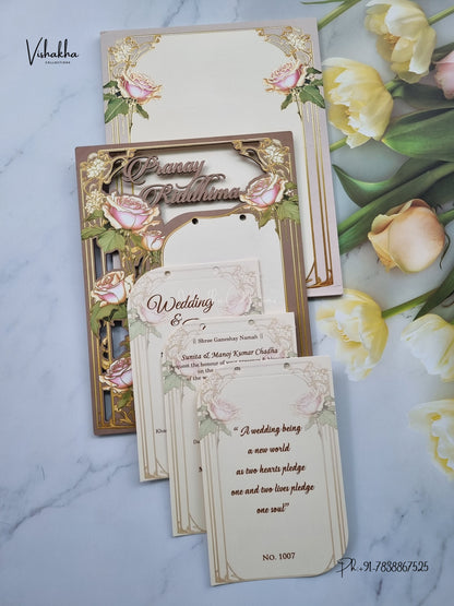 Semi Box MDF Board Laser Cut Ribbon Flower Hindu Muslim Christian Sikh Jain invitation Cards LN-1007 – image 3