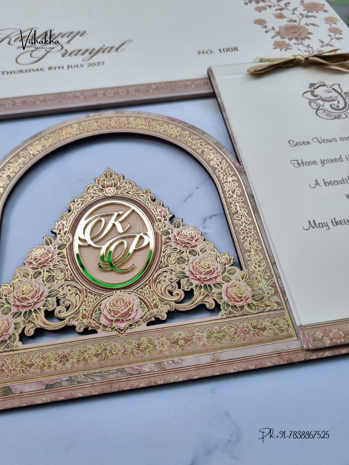 Semi Box MDF Board Laser Cut Ribbon Flower Hindu Muslim Christian Sikh Jain invitation Cards LN-1008 – image 2